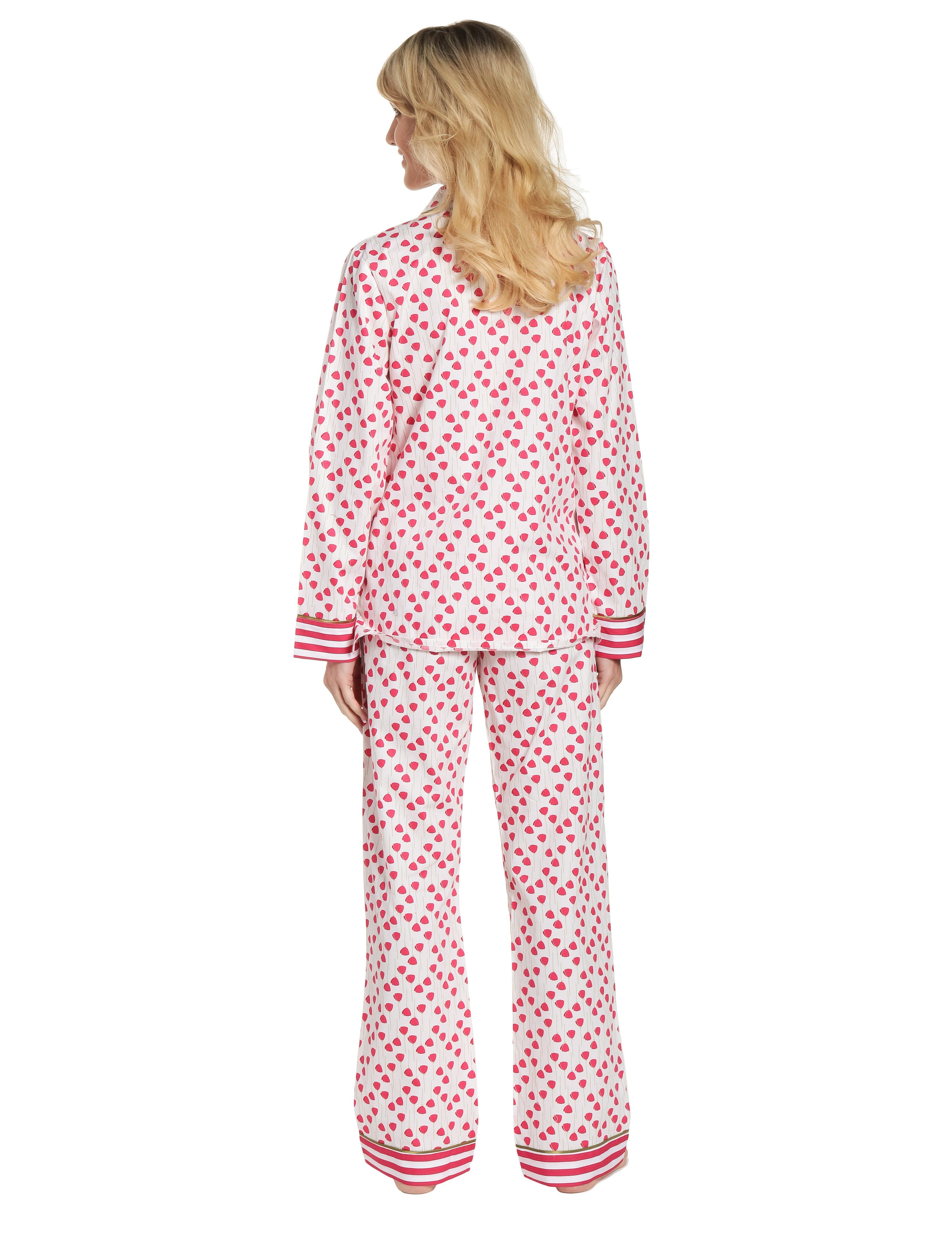 Womens Premium 100 Cotton Poplin Pajama Set With Contrast Cuffs
