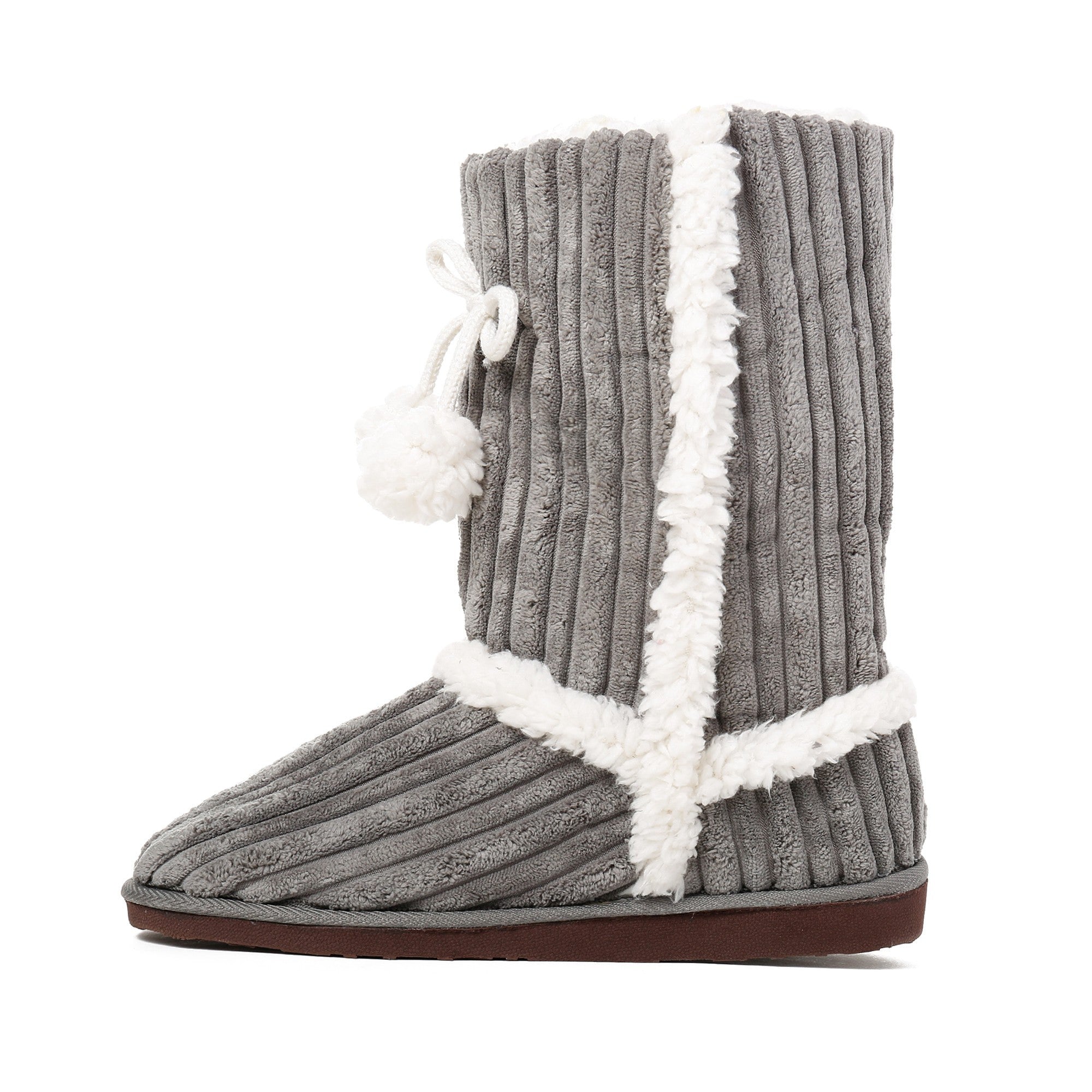 Women's Textured Shearling Tall Boot Slipper with Pom Detail – Noble Mount