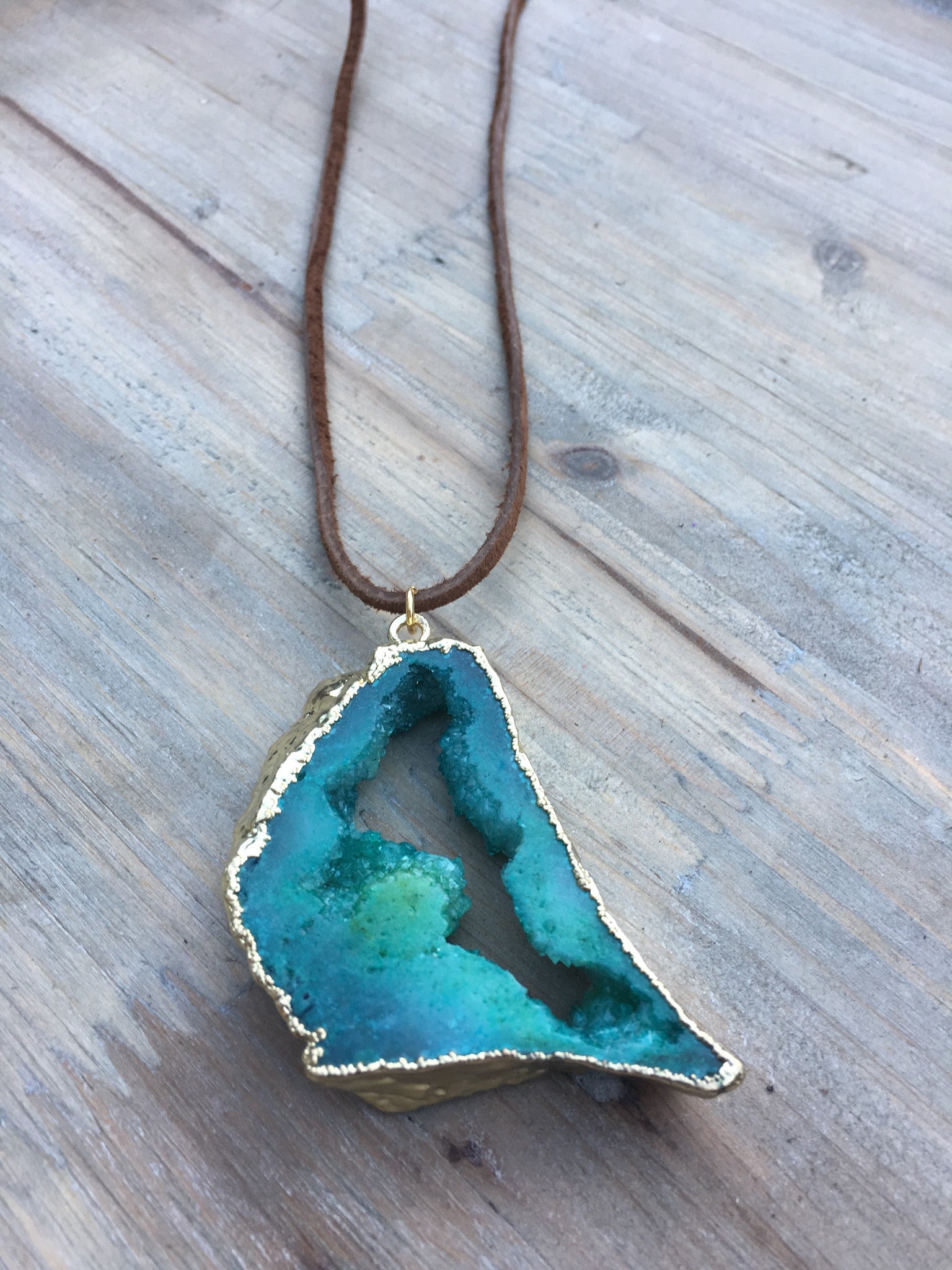 Emerald Druzy and Suede Necklace