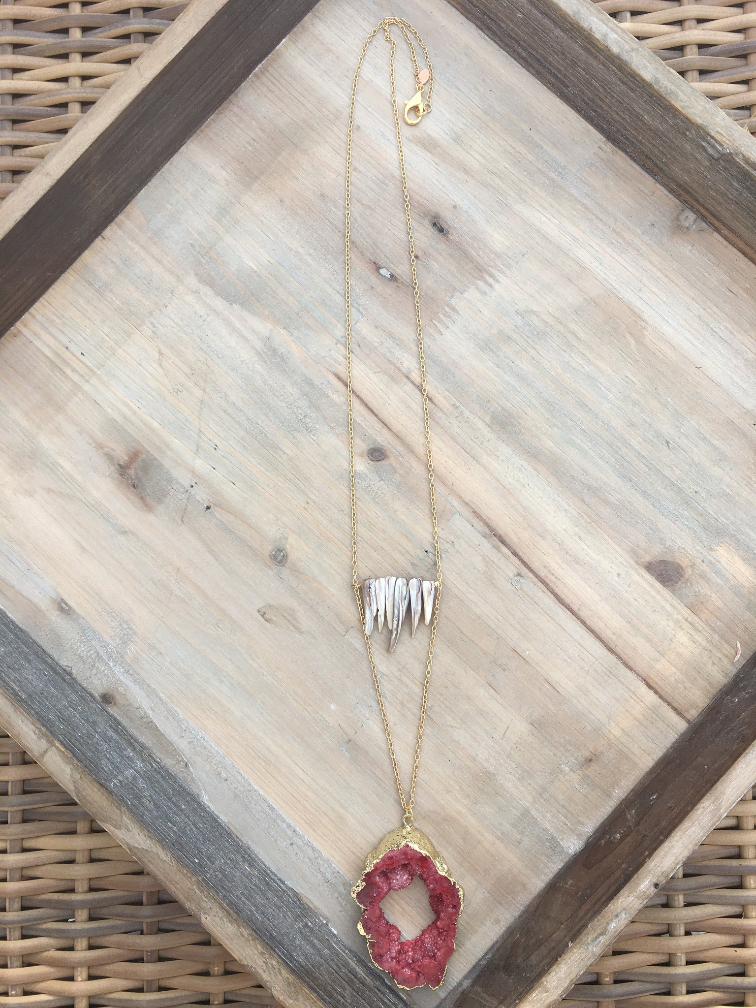 Cherry Druzy Spike Necklace