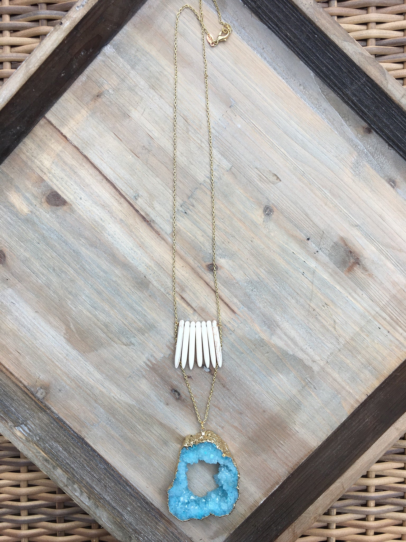 Sky Blue Large Druzy Spike Necklace