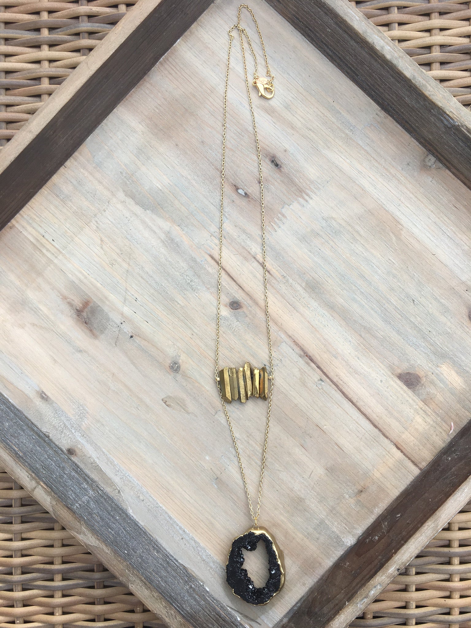 Black Druzy Spike Necklace