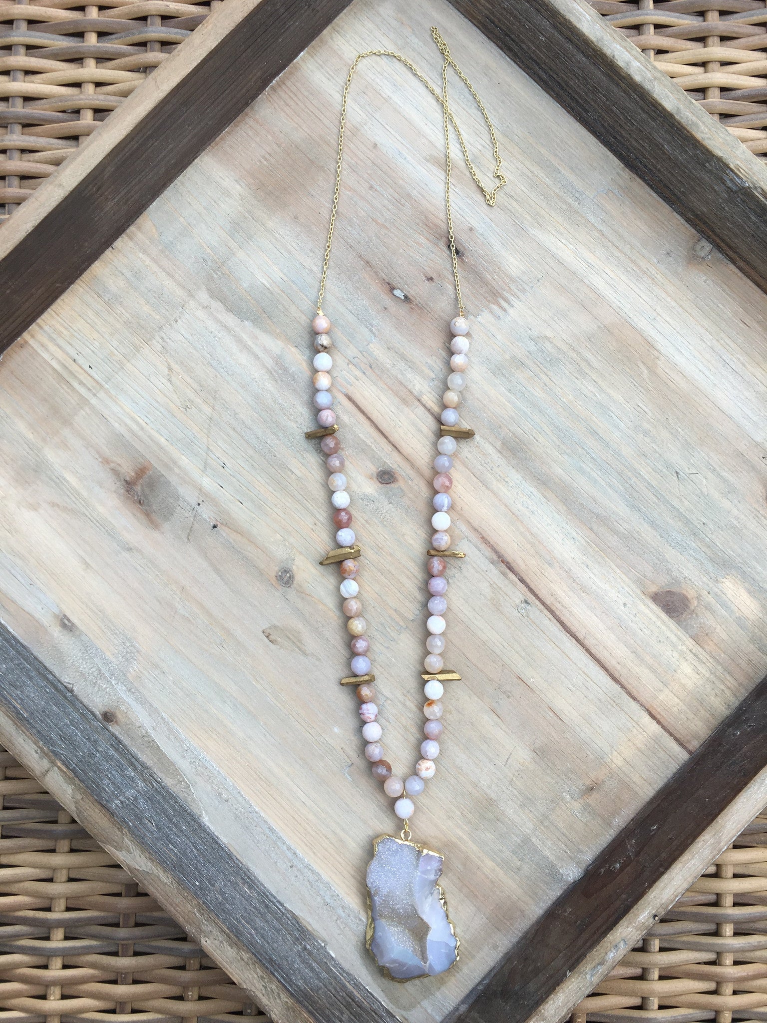 Geode Slab and Agate Necklace