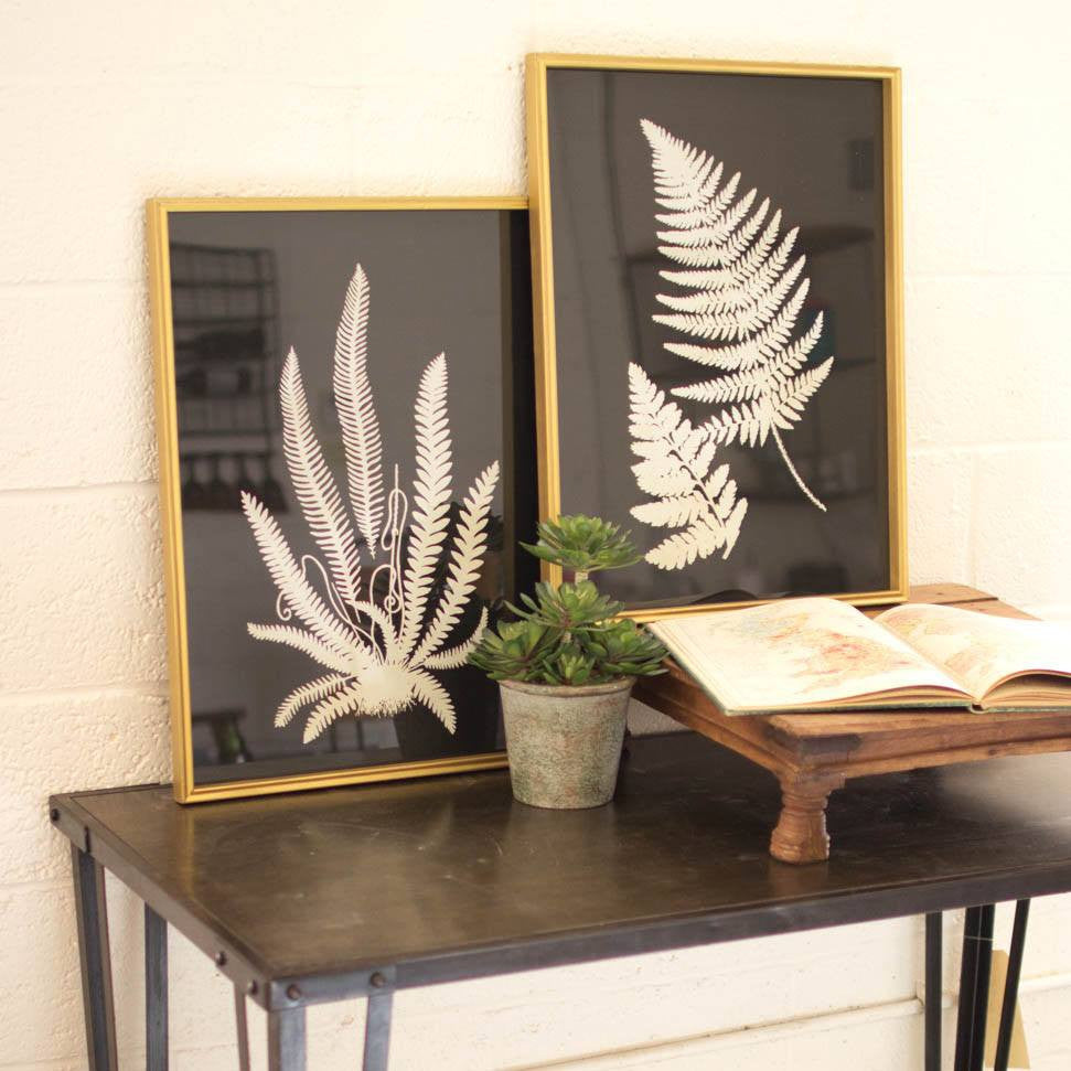 Black and White Fern Prints Under Glass (Set of 2)