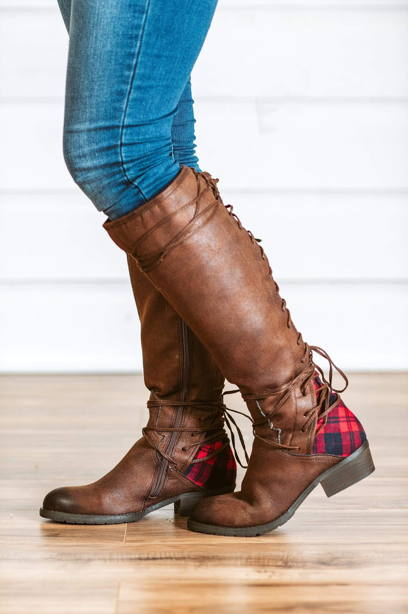 Marcel Plaid Boot, Brown