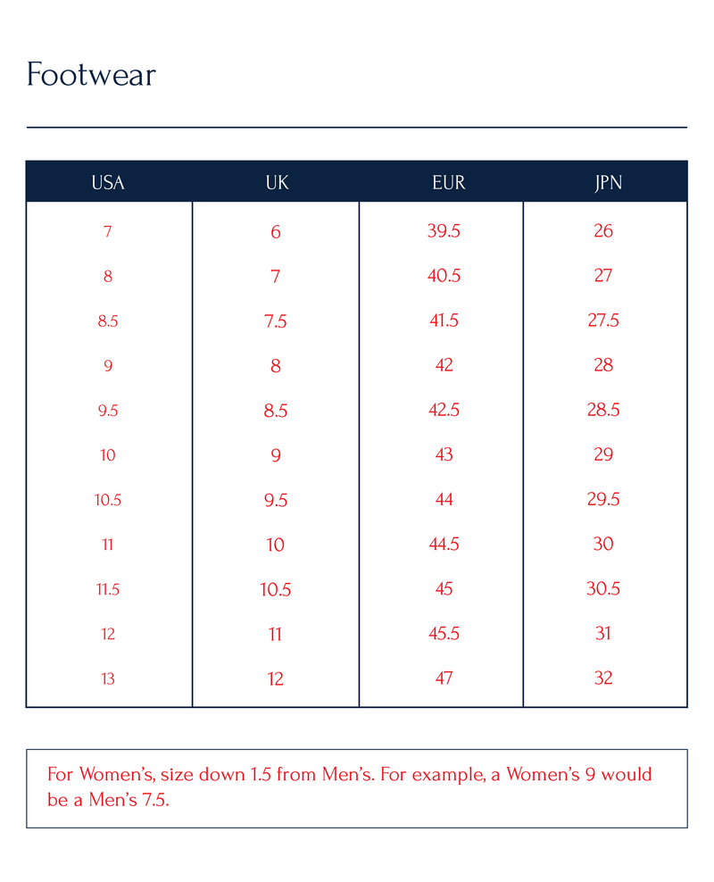 sperry boots size chart