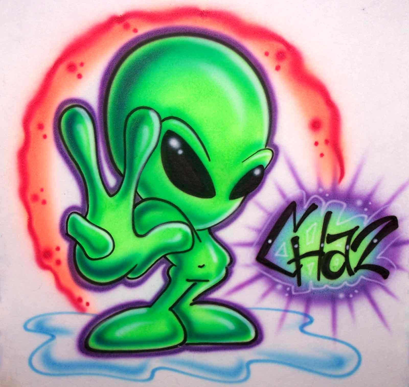  Airbrushed  Cool Alien Shirt Personalized with Any Name