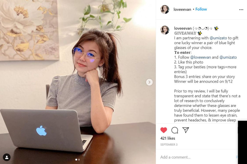 loveeevan with her Umizato blue blockers while working for hours in front of screens