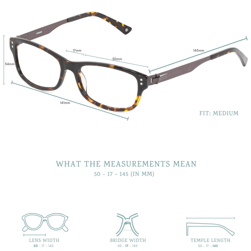 bagan blue light blocking glasses measurements infographic.