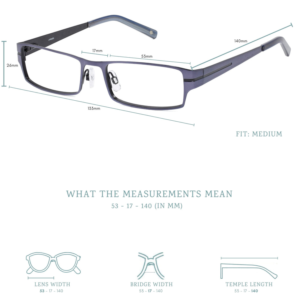 seattle blue light blocking glasses measurements infographic.