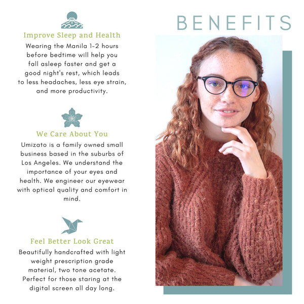 Manila blue light blocking glasses benefits infographic