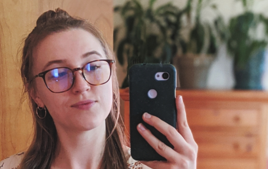 Katie checks out her new Umizato blue blockers