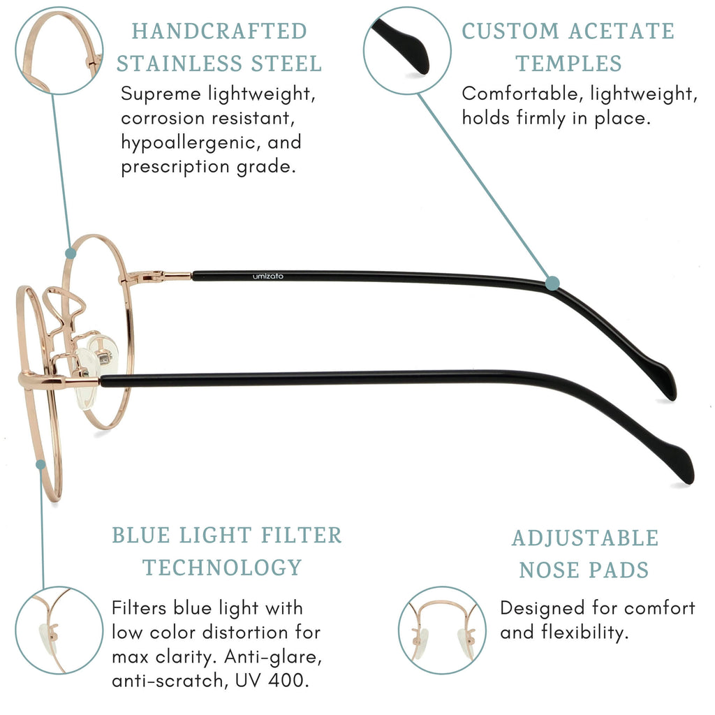 Sumi blue light blocking glasses features infographic.