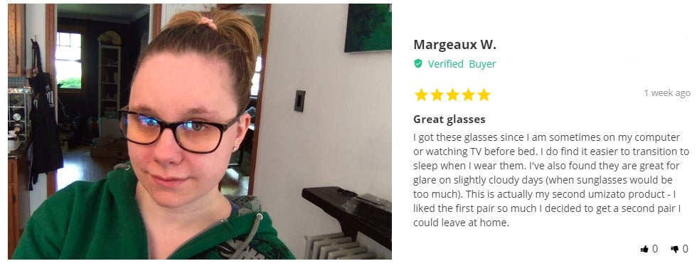 Charlotte customer review blue light blocking glasses