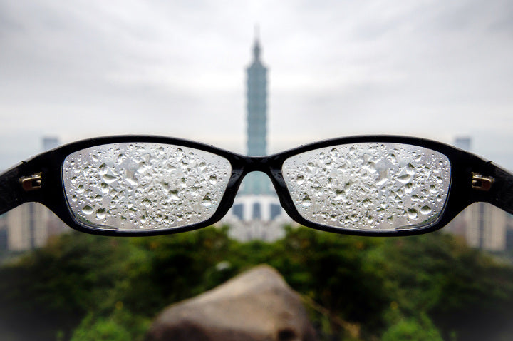 Rainy foggy prescription glasses view