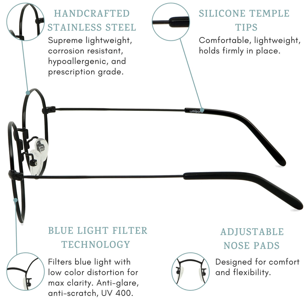 Kono blue light blocking glasses features infographic.