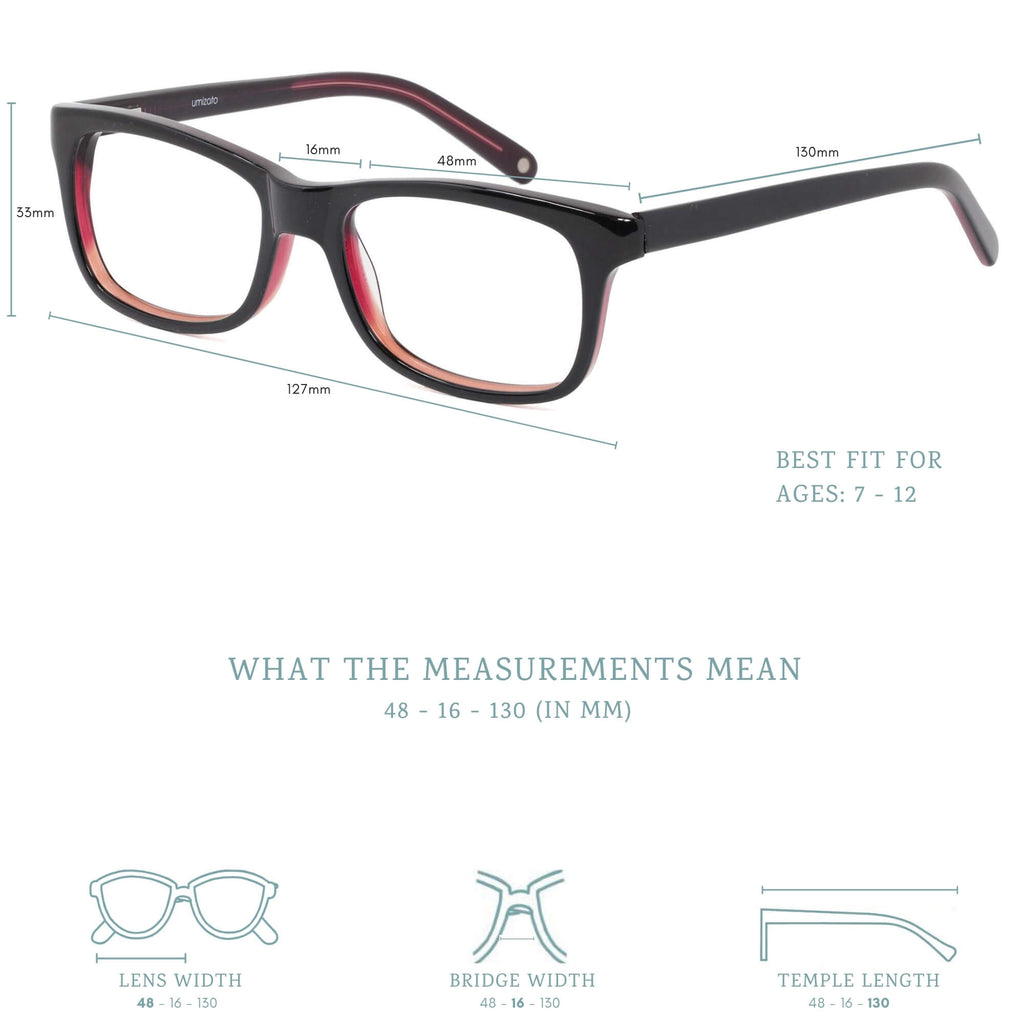 nightingale blue light blocking glasses measurements infographic.