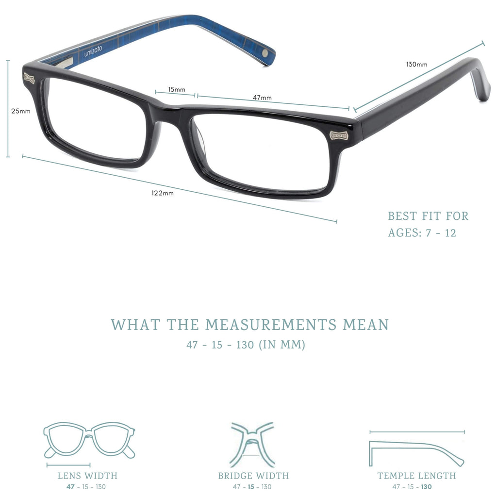 Darwin blue light blocking glasses measurements infographic.