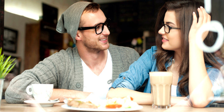 Valentines day date sweet couple with prescription glasses