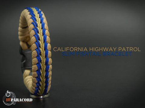 Wide Stitched Fishtail Paracord Bracelet (California Highway Patrol) – Surf  City Paracord, Inc.