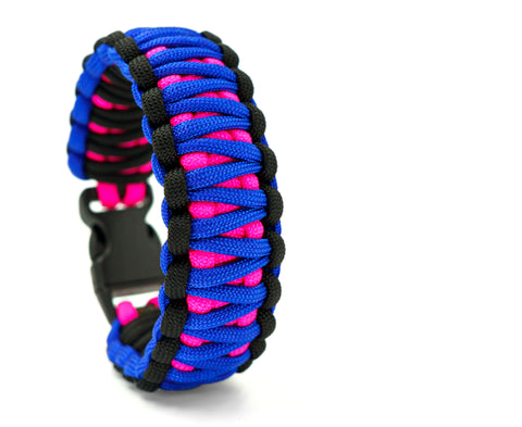 Green and Pink/purple Tie-dye Paracord Bracelet for Small or Medium Wrists  With Built in Whistle. 