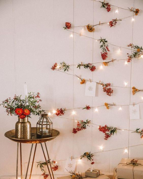 Home Decor Design Fairy Lights Blooms Flowers Stems