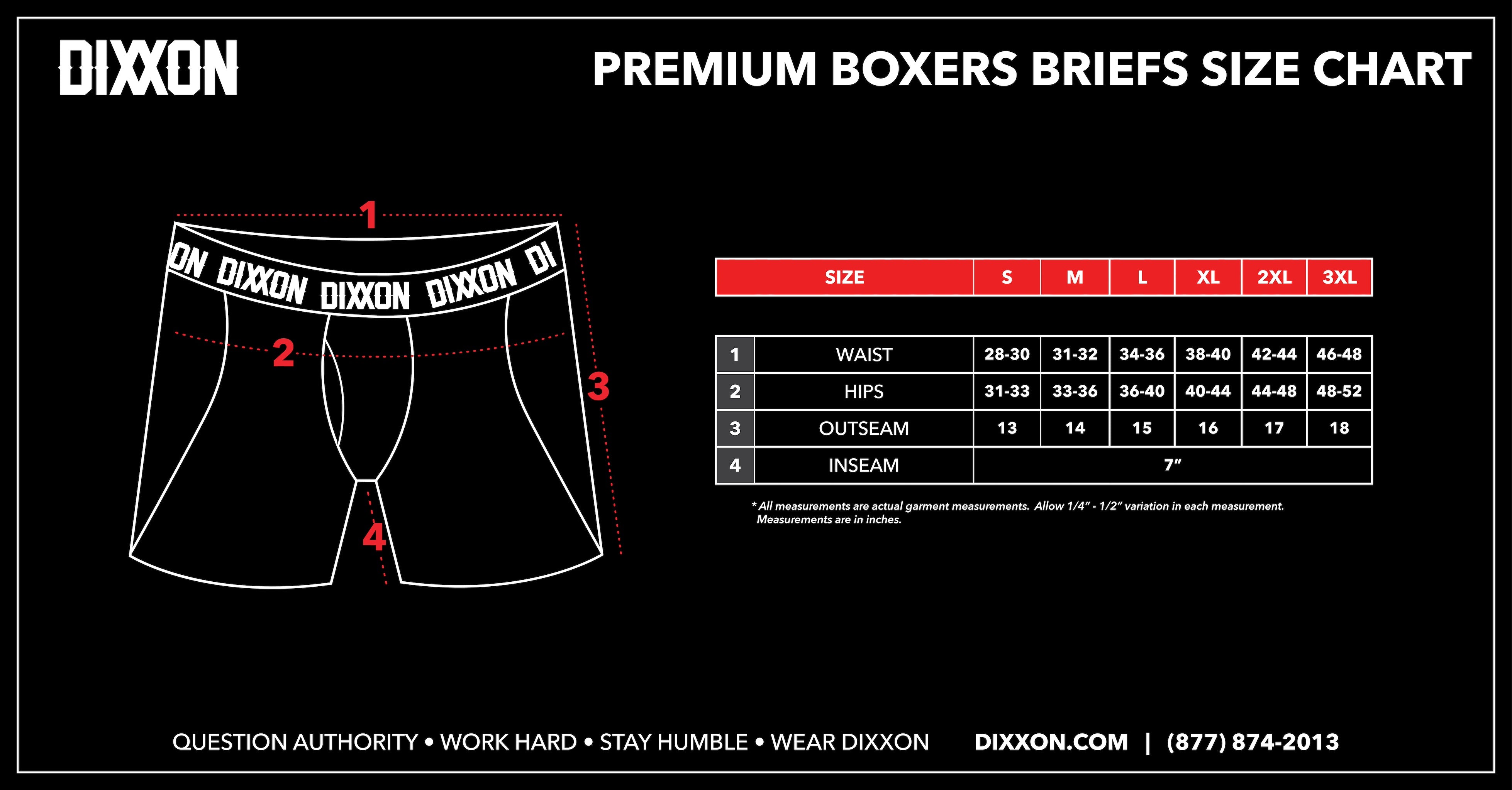 Men's Boxer Briefs Size Chart – Dixxon Flannel Co.