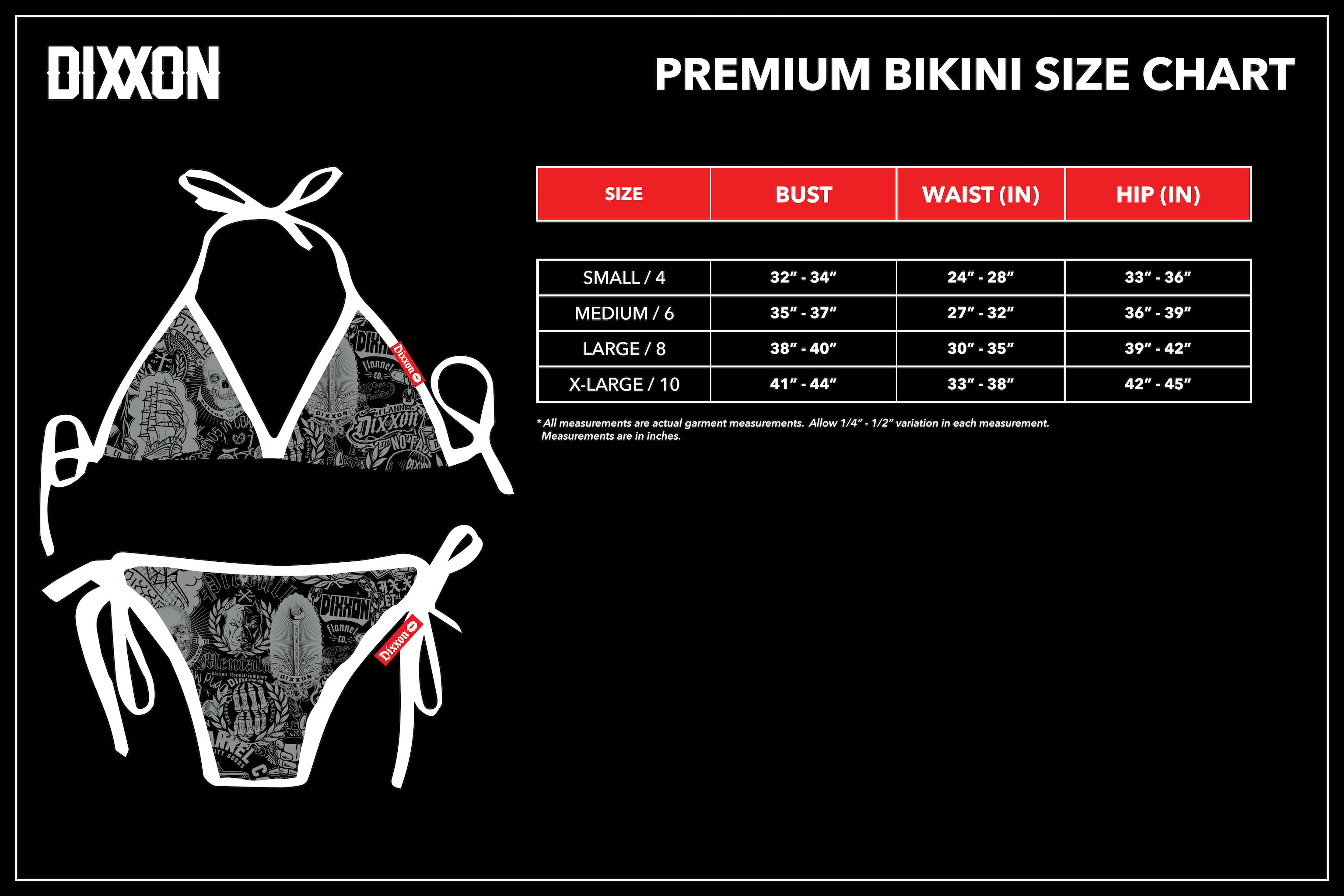 Women's String Bikini Size Chart – Dixxon Flannel Co.
