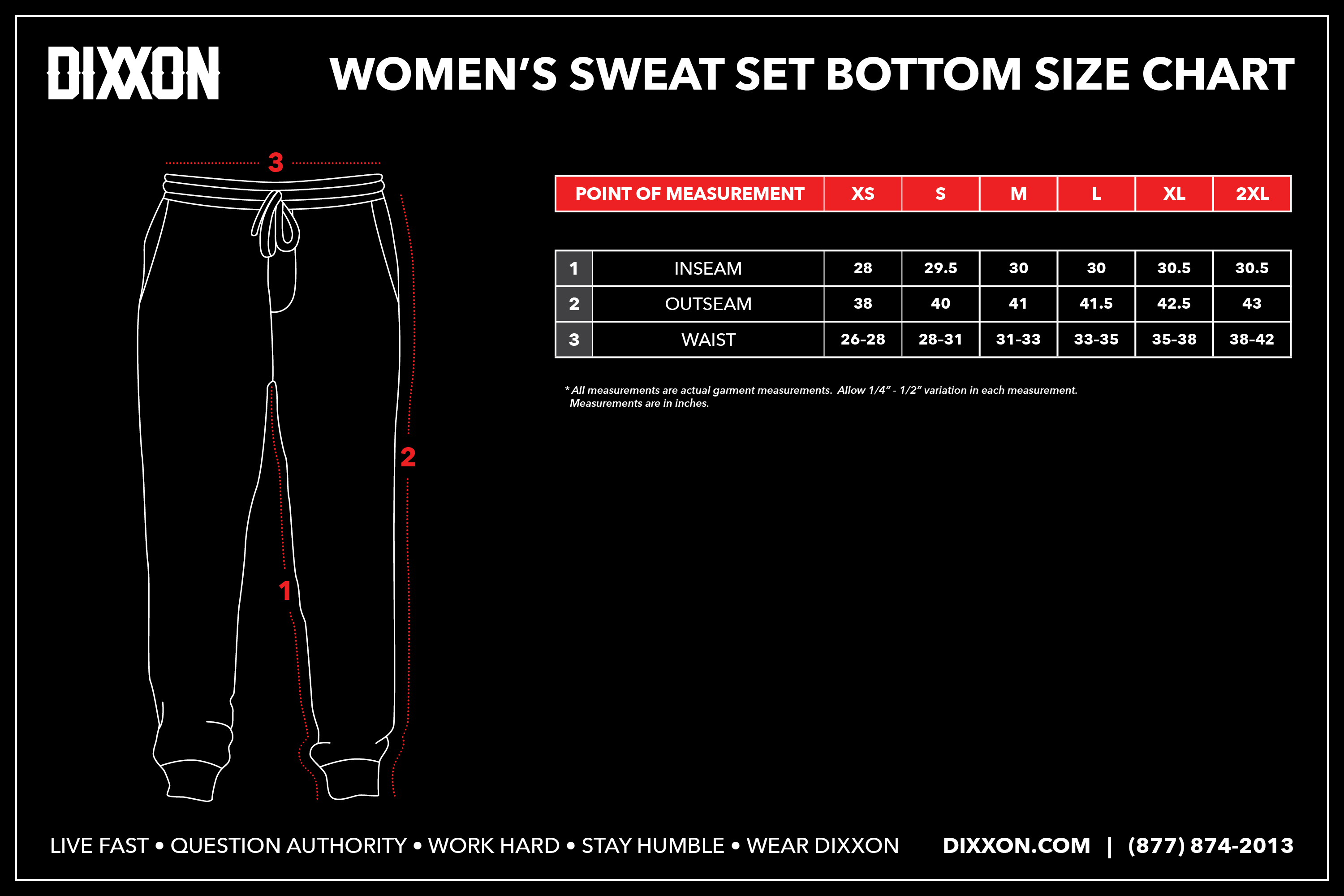 Women's Sweat Set Bottom Size Chart – Dixxon Flannel Co.