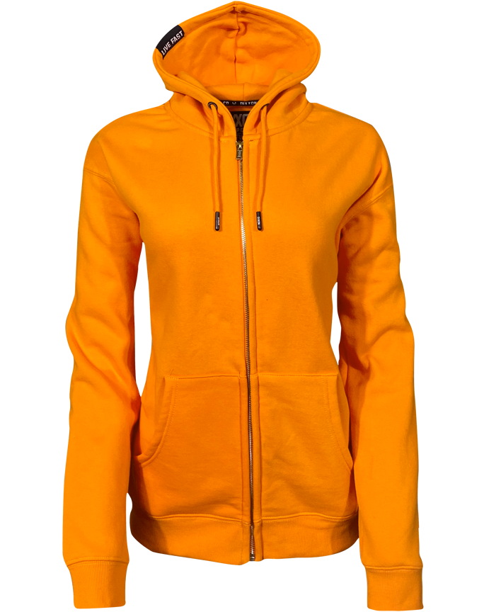 orange zip up jacket