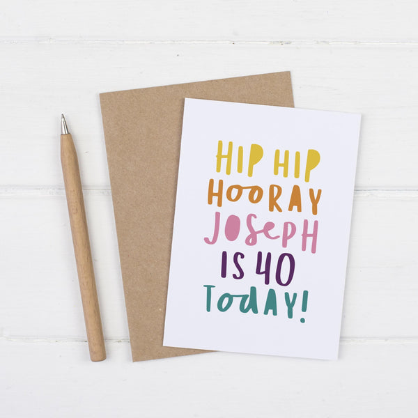 Personalised Hip Hip Hooray Card Russet And Gray