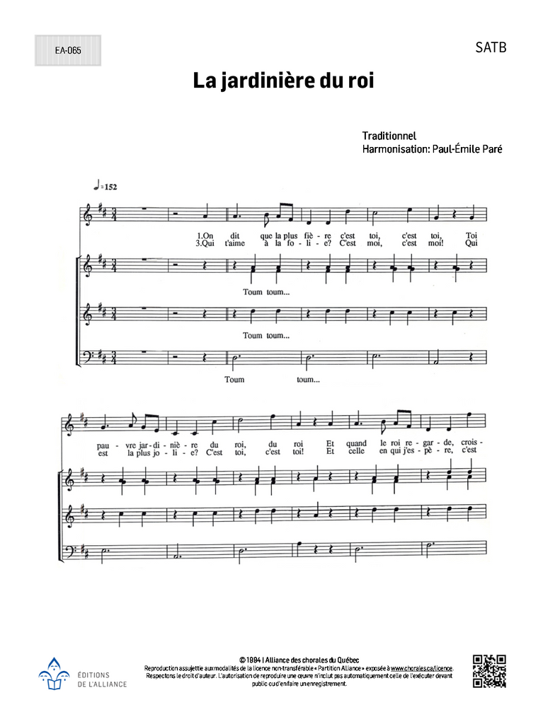 La jardinière du roi - SATB + Piano – Boutique de l'Alliance