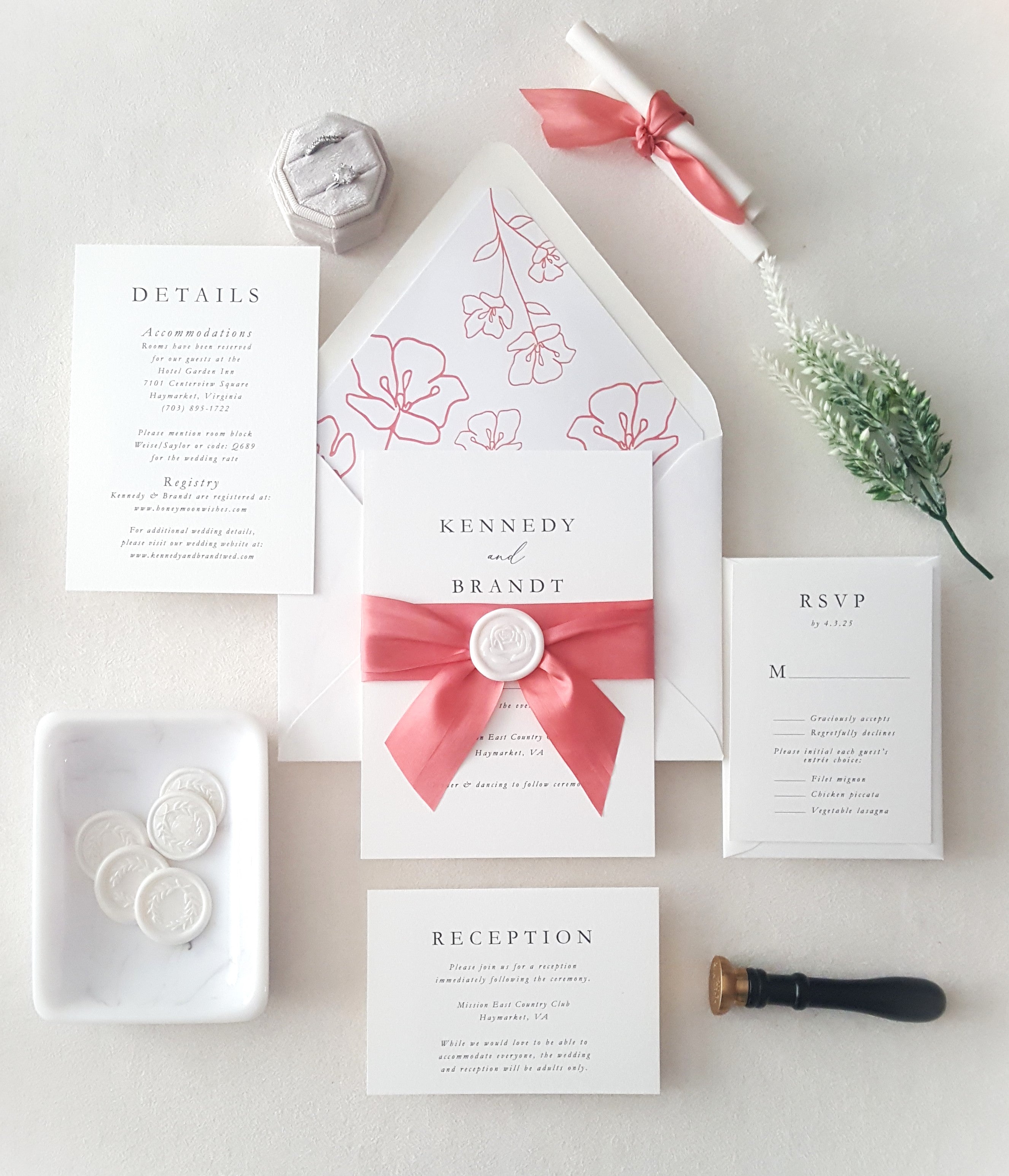 Coral Kennedy Suite Wedding Invitation - Deposit