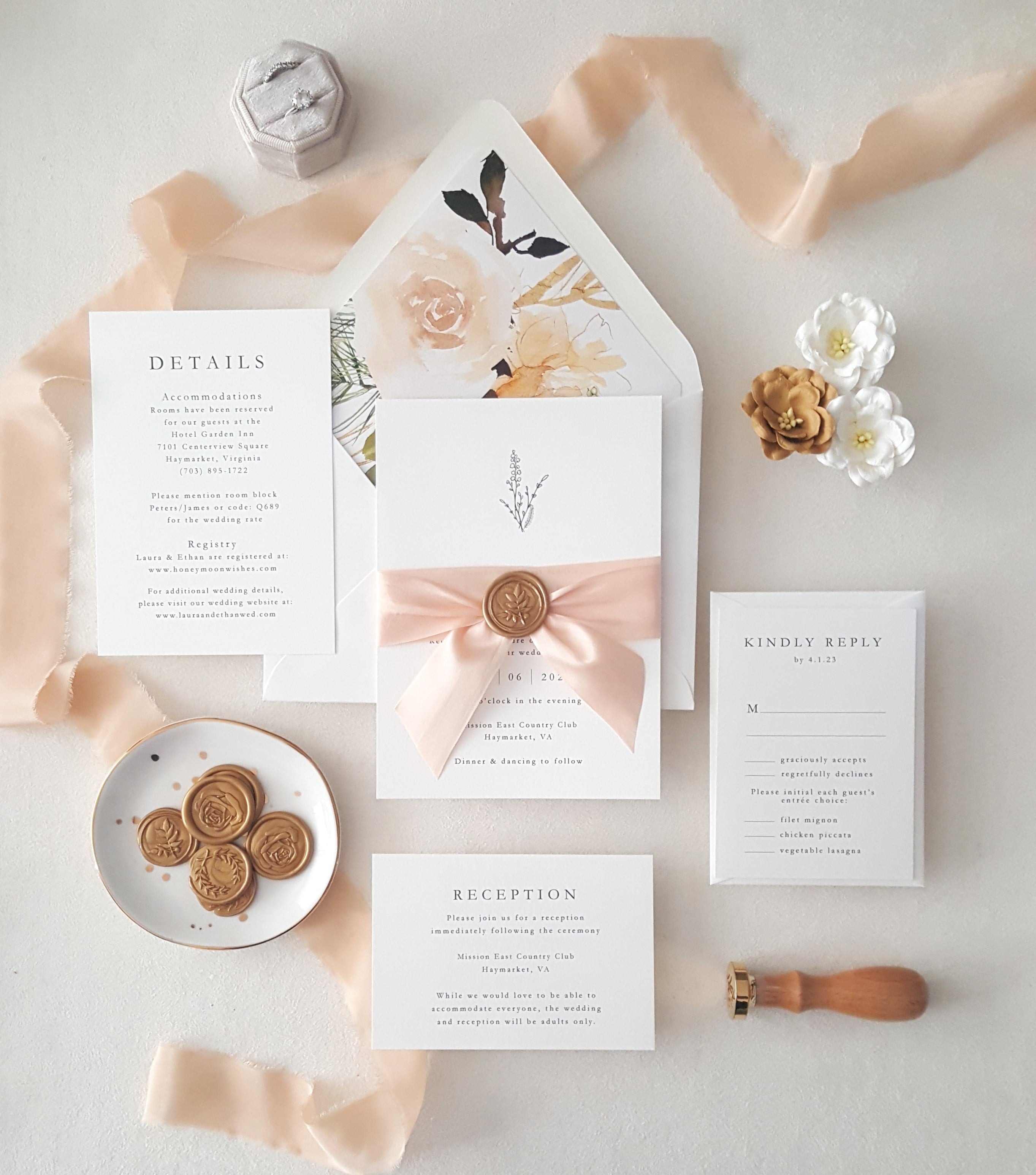 Champagne and Gold Botanical Wedding Invitation Suite - Deposit