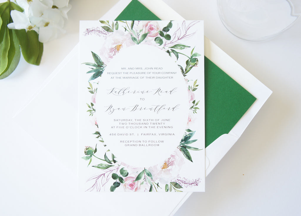 Blush and Green Boho Wedding Invitation 