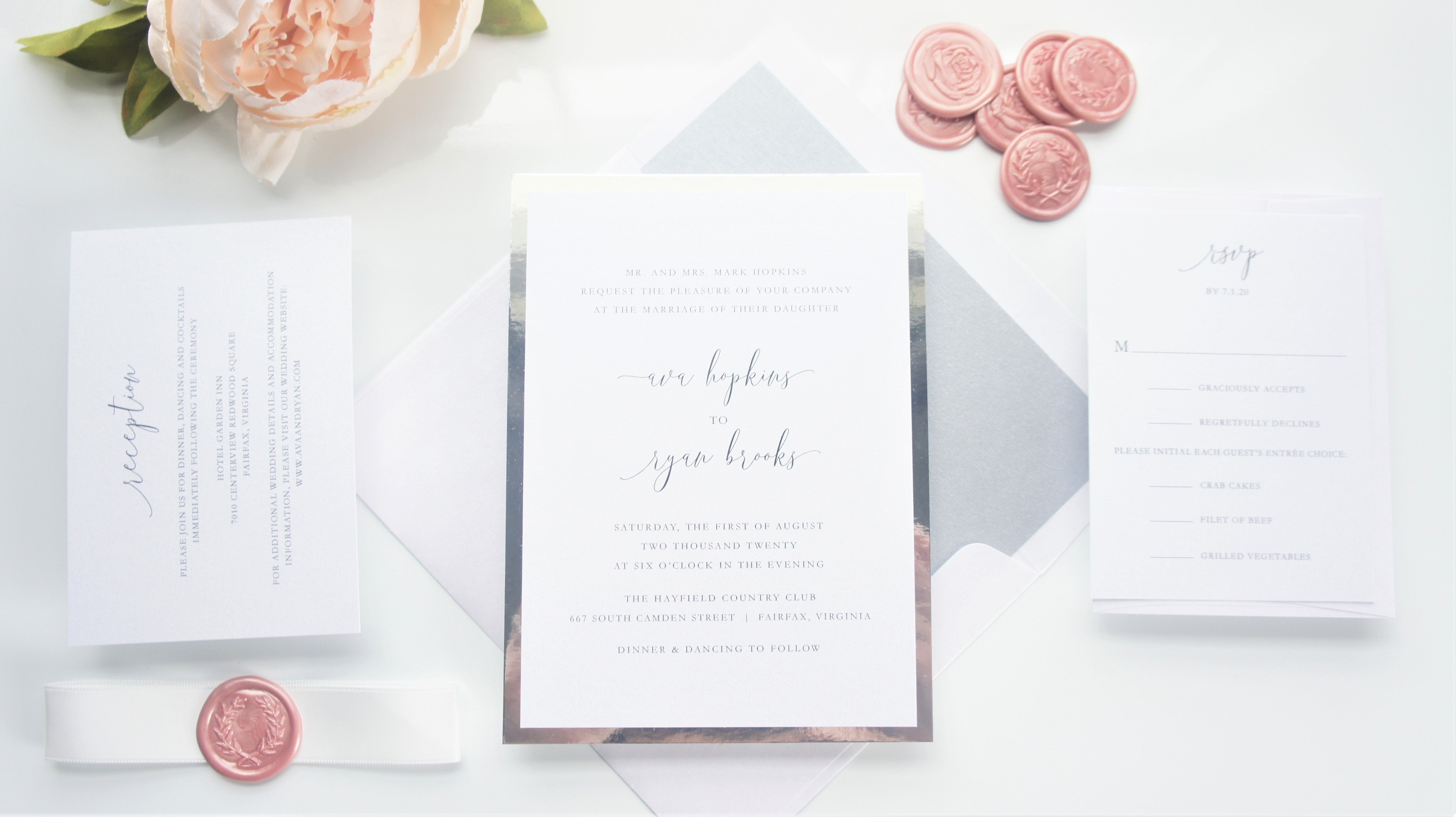 Blush Pink Vellum and Wax Seal Wedding Invitation - SAMPLE SET