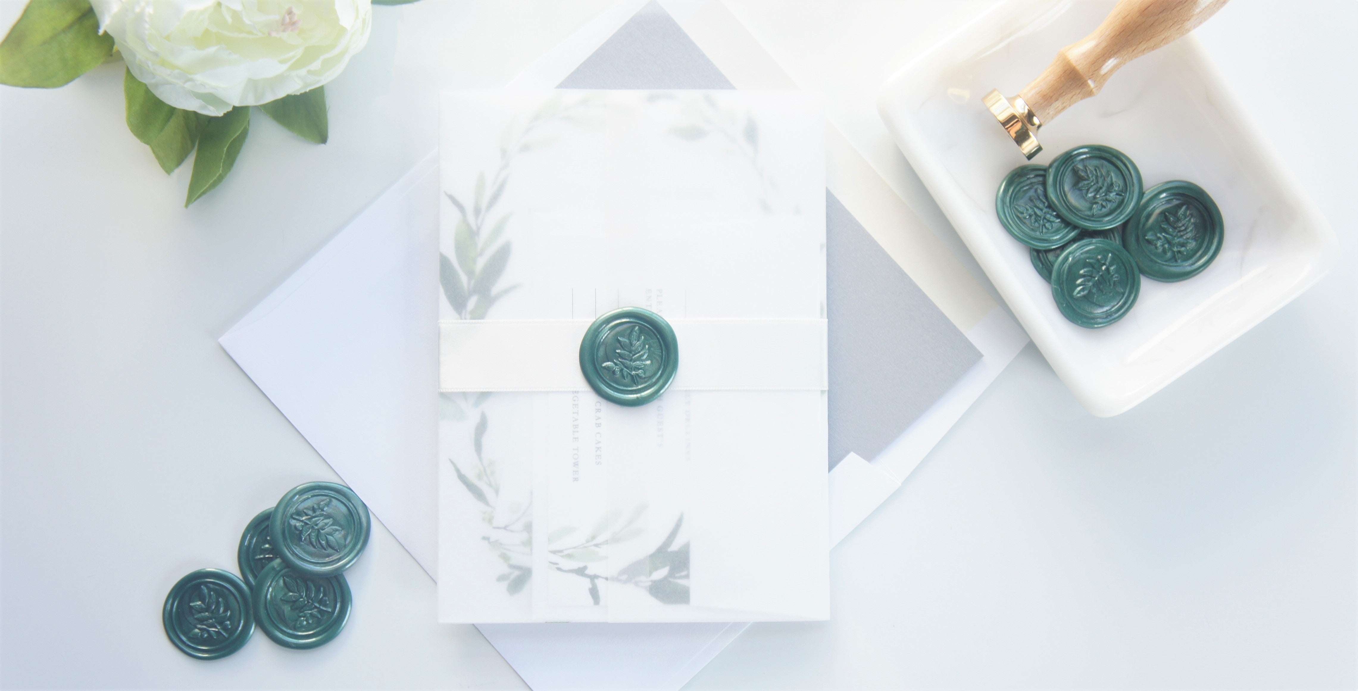 Boho Vellum and Wax Seal Wedding Invitation - DEPOSIT