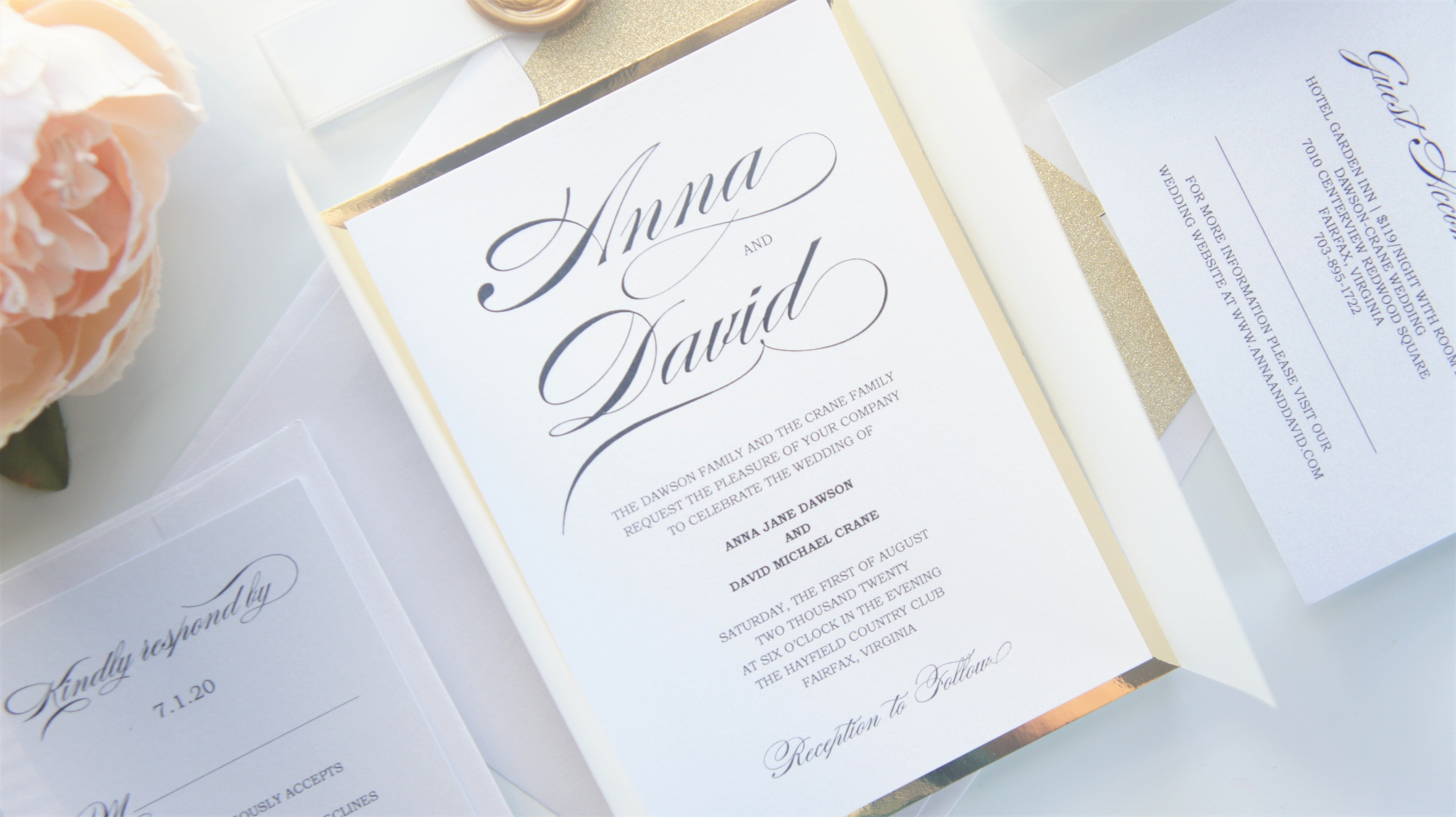 Burgundy and Gold Vellum and Wax Seal Wedding Invitation - SAMPL