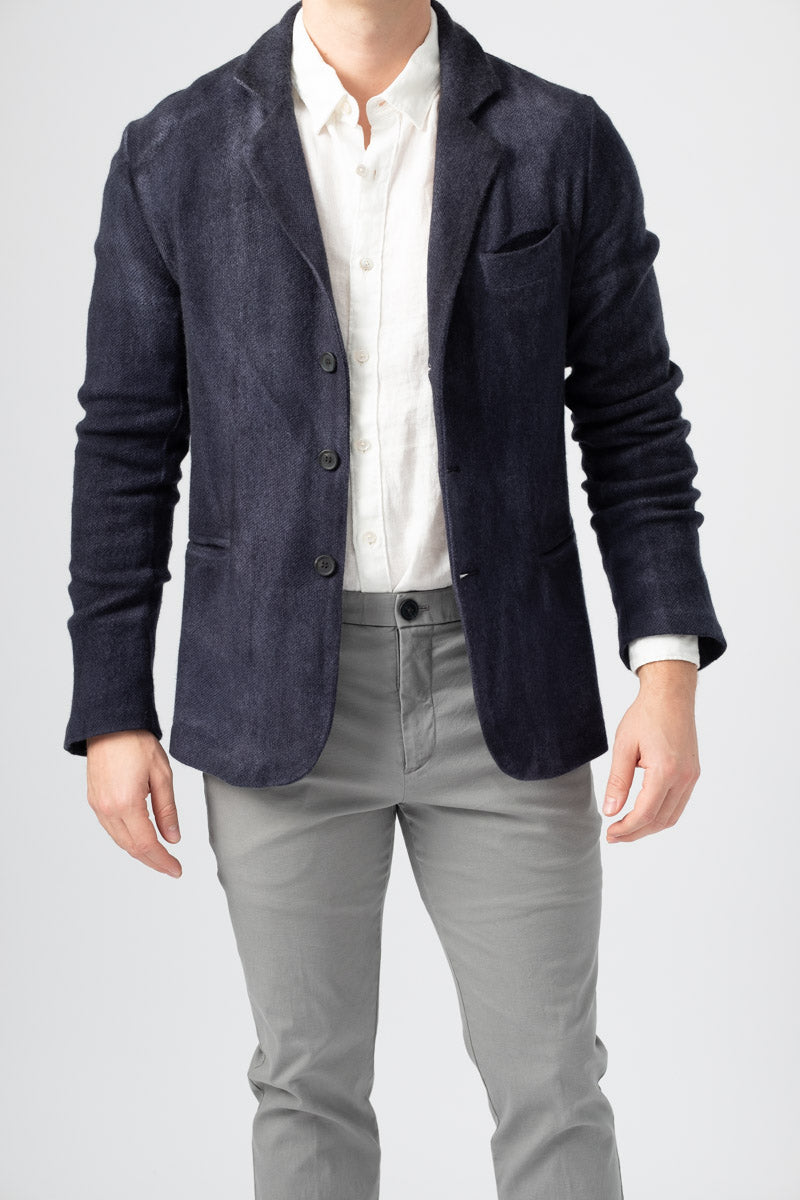 Men's Knitted Wool Blazer in Navy Blue – T. Boutique