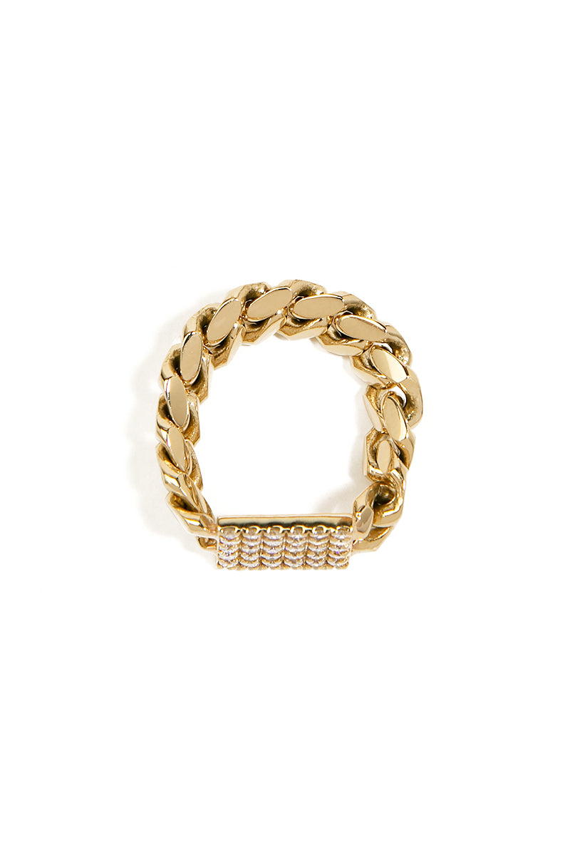 Jumbo Cuban Chain Diamond Pav  Ring in Yellow Gold