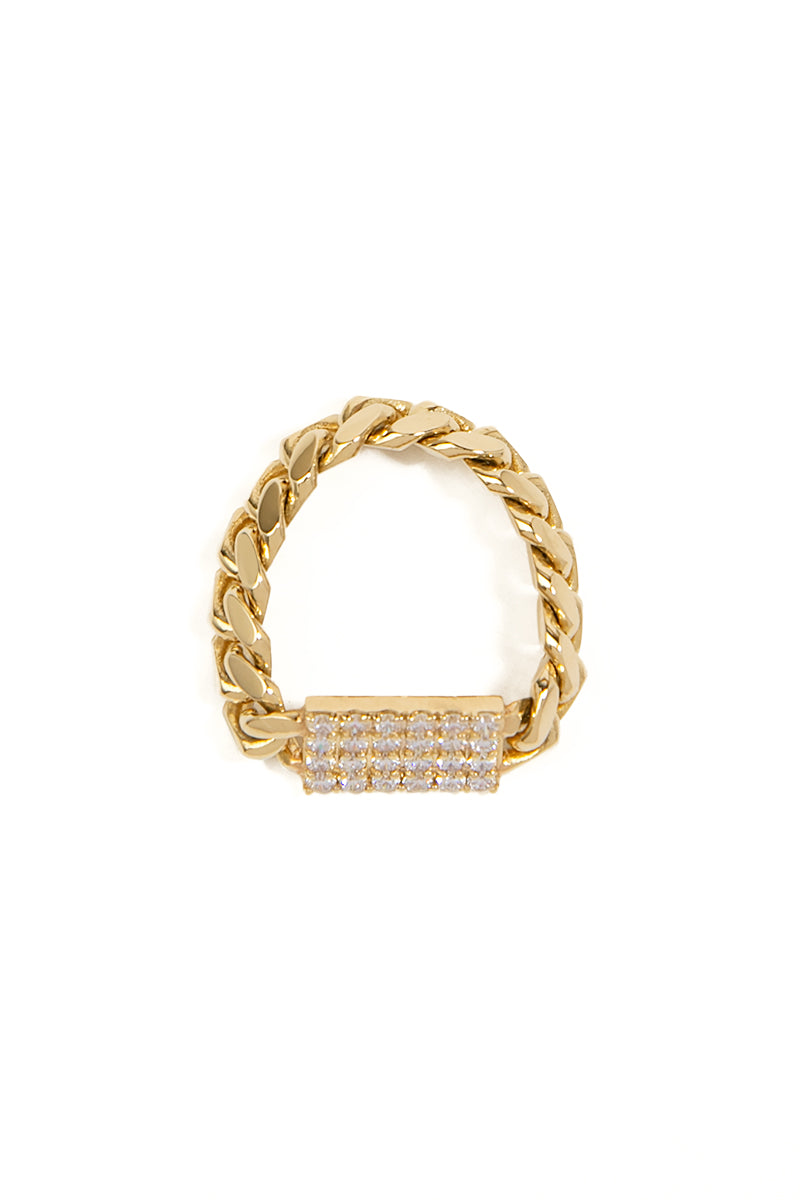 Cuban Chain Diamond Pav  Ring in Yellow Gold