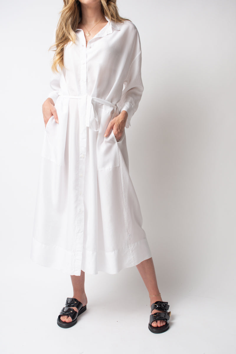 white silk shirt dress