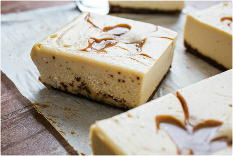 Caramel Cheesecake bars with Molasses Spice Cookie Crust