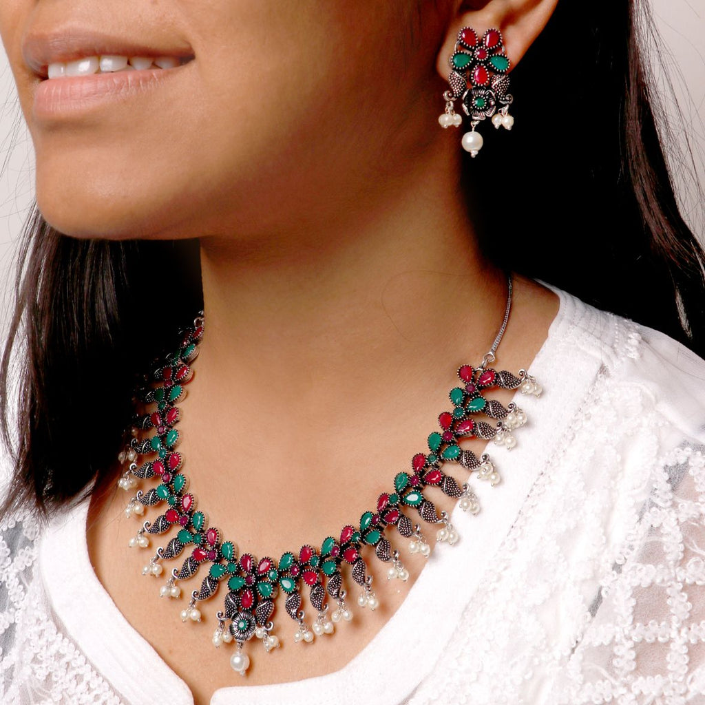 Niranjana Multi colored Silver Oxidized 