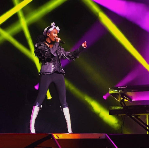 Singer Brandy in Ritual Fashion wearing the Lolita Skirt and Watcher Jacket on her tour
