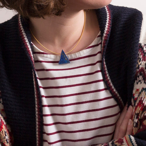 Lapis pendant on casual striped top