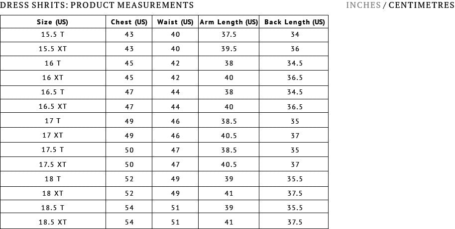 Tall Men's Clothing Size Chart