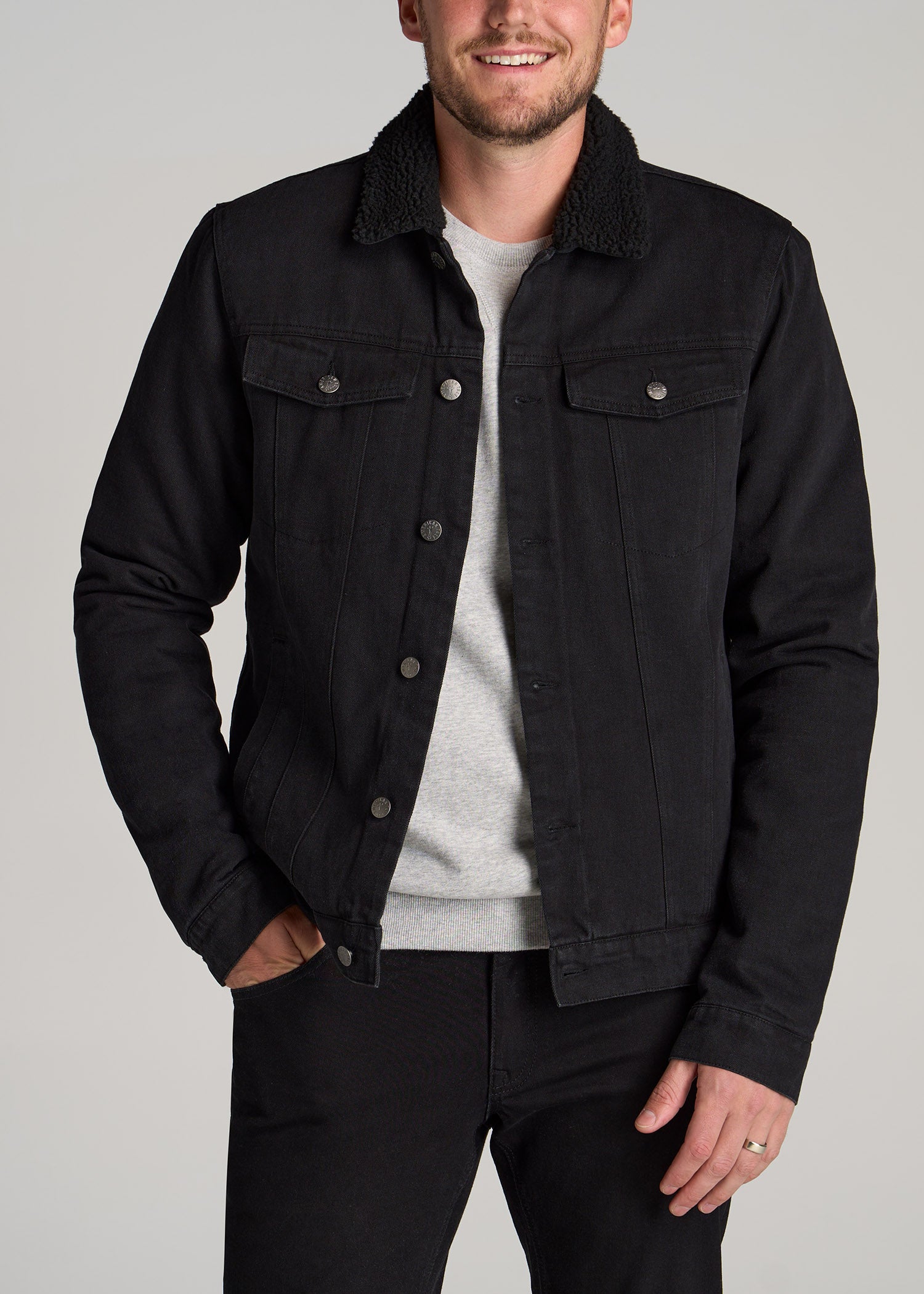 Denim Sherpa Tall Men's Jacket In Onyx Black Wash | lupon.gov.ph