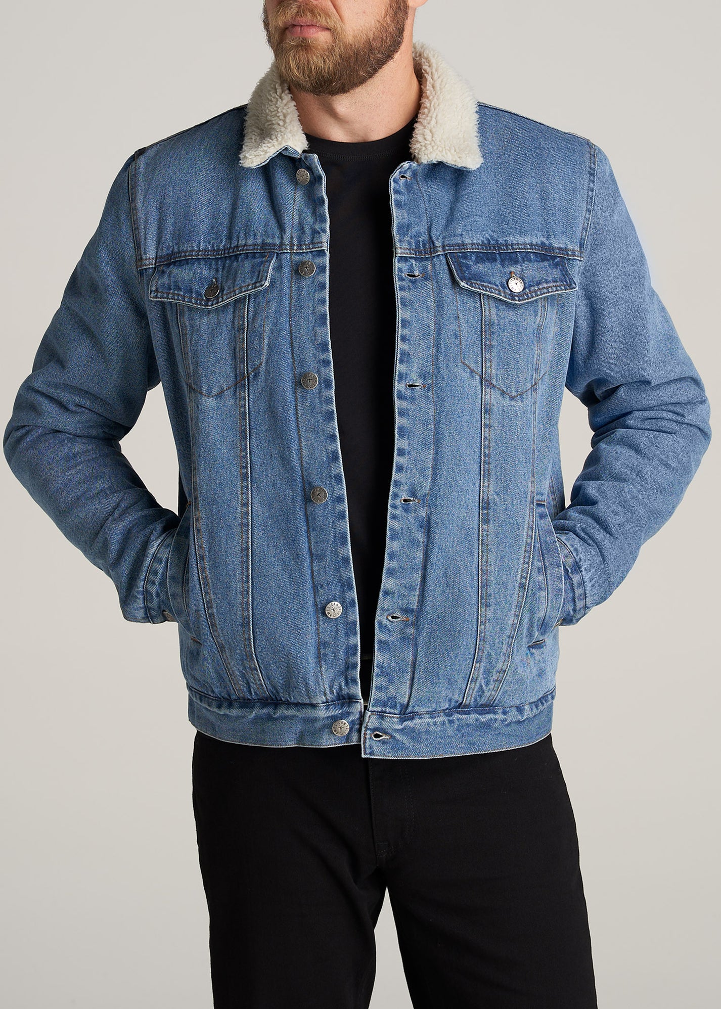 Men's Tall Denim Sherpa Jacket in Stonewash Blue | American Tall