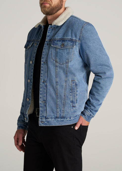 Men's Tall Denim Sherpa Jacket in Stonewash Blue | American Tall